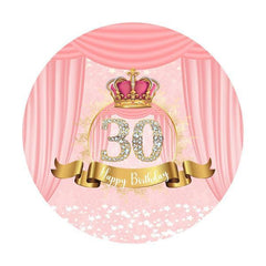 Lofaris Diamonds 30th Pink Round Happy Birthday Party Backdrop