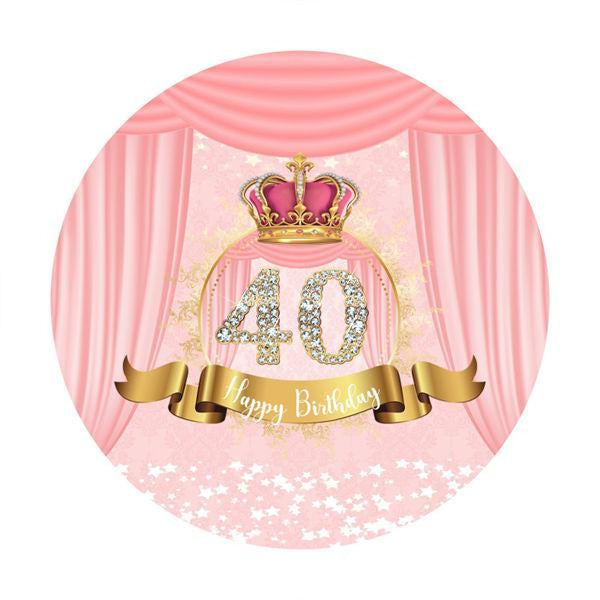 Lofaris Diamonds 40th Pink Round Happy Birthday Party Backdrop