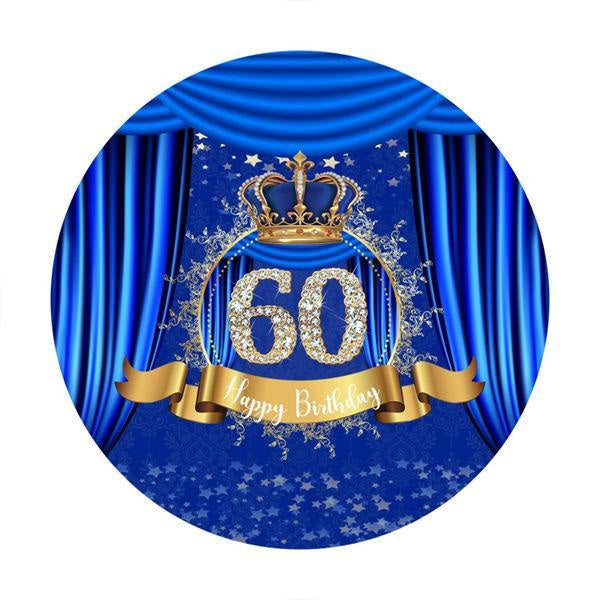 Lofaris Diamonds 60th Blue Round Happy Birthday Party Backdrop