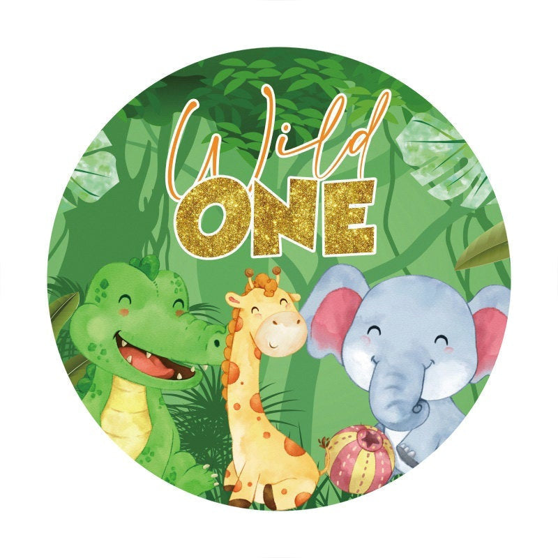 Lofaris Dinosaur Giraffe And Elephant Wild One Round Backdrop