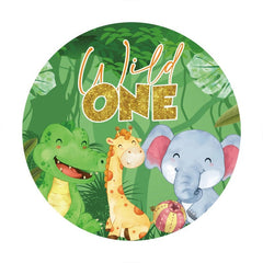 Lofaris Dinosaur Giraffe And Elephant Wild One Round Backdrop