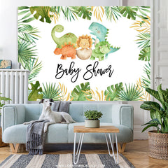 Lofaris Dinosaur Green Forest Boho Baby Shower Backdrop