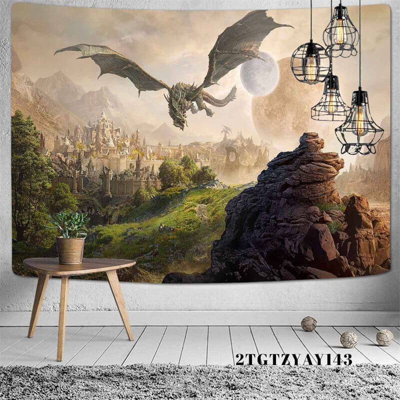 Lofaris Dinosaur Trippy Animal Architecture Cartoon Wall Tapestry
