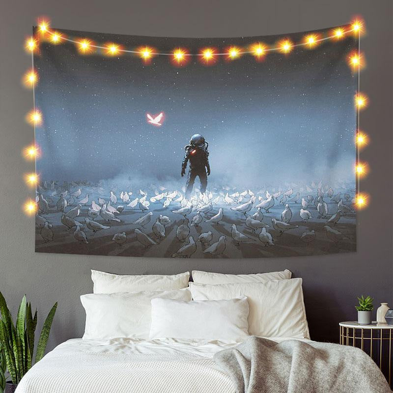 Lofaris Dove And Astronaut Novelty Galaxy Family Wall Tapestry