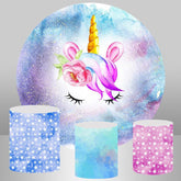 Lofaris Dream Color Floral And Unicorn Baby Shower Round Backdrop
