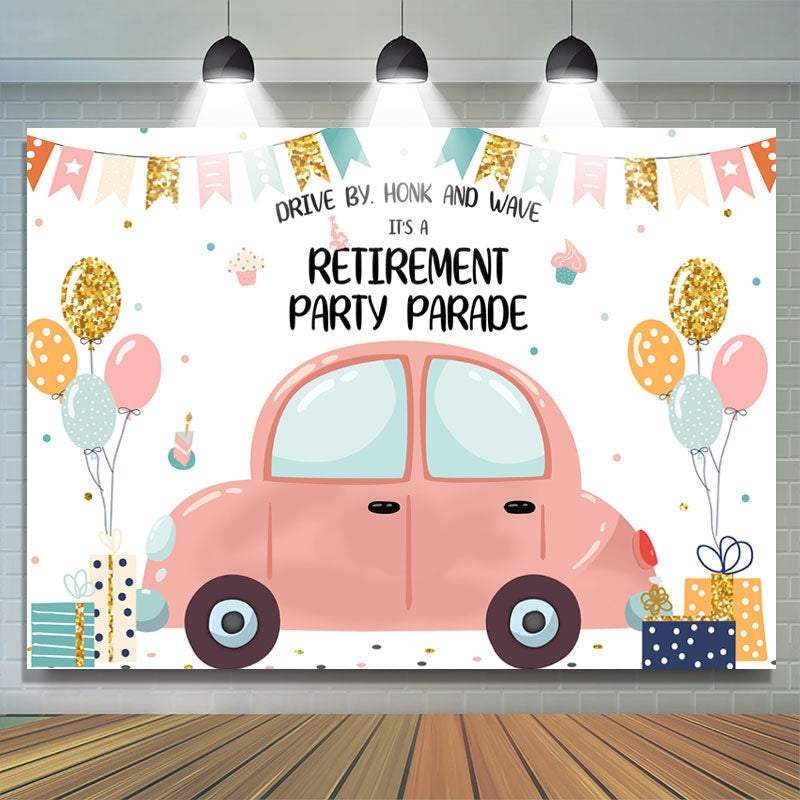 Lofaris Drive By Honk And Wave Pink Car Retirement Backdrop