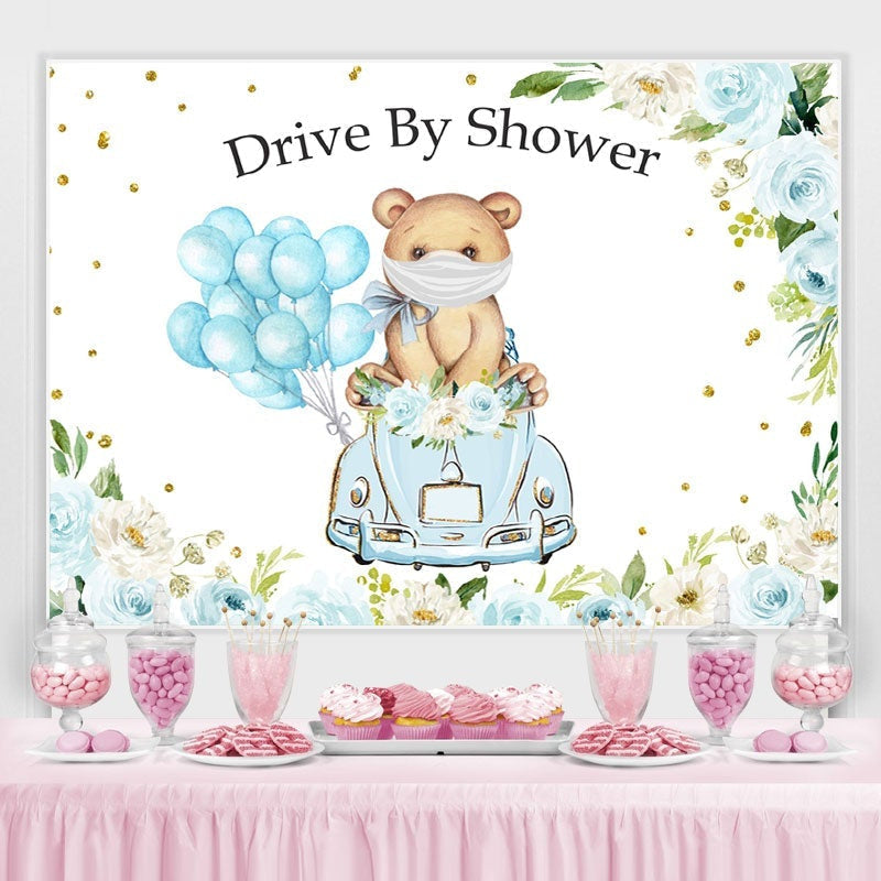 Lofaris Drive By Shower Blue Balloons Baby Backdrop