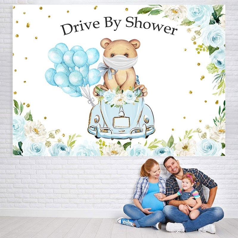 Lofaris Drive By Shower Blue Balloons Baby Backdrop