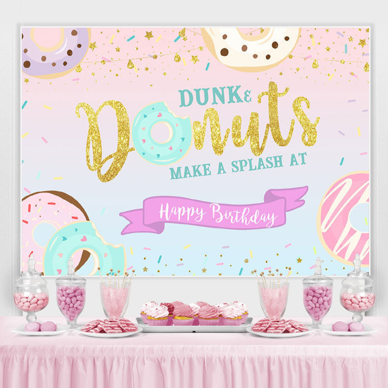 Lofaris Dunk Donut Glitter Happy Birthday Backdrop For Girl