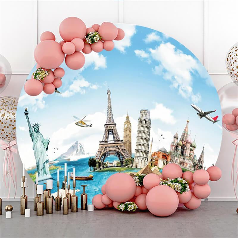 Lofaris Eiffel Tower And Castle Round Happy Birthday Backdrop