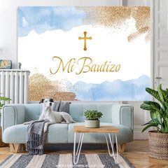 Lofaris Elegant Baby Blue Cross Mi Batuizo Baptism Backdrop