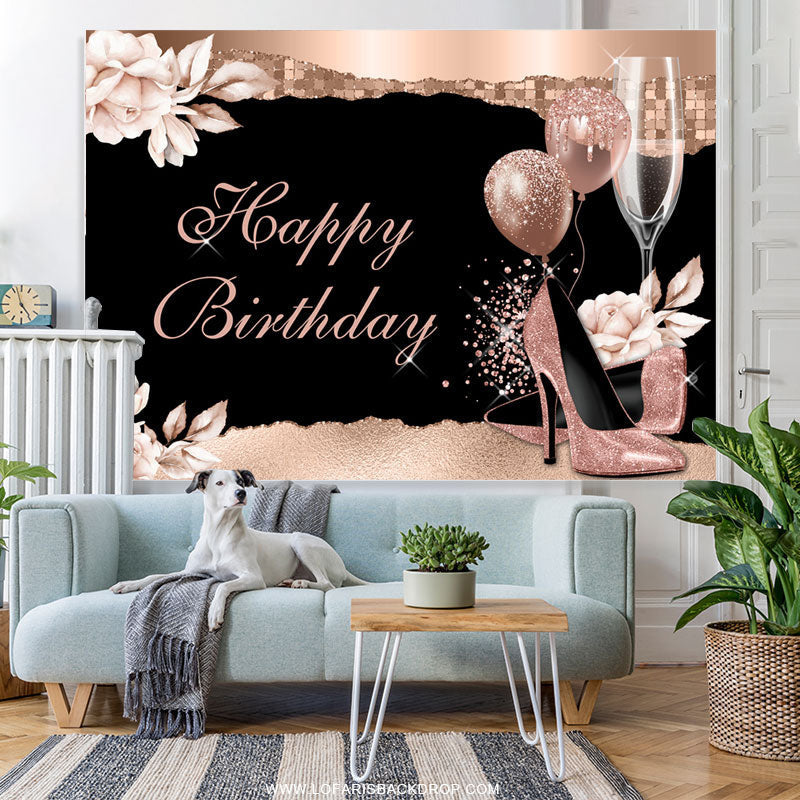 Lofaris Elegant Flower High Heel Happy Birthday Backdrop