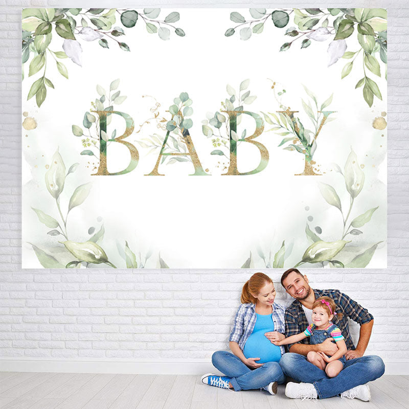 Lofaris Elegant Light Green Plant and Gold Baby Shower Backdrop