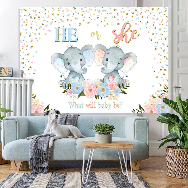 Lofaris Elephant And Floral Cute Baby Shower Backdrop