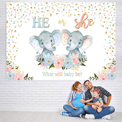 Lofaris Elephant And Floral Cute Baby Shower Backdrop