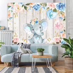 Lofaris Elephant And Floral Wooden Baby Shower Backdrop For Boy
