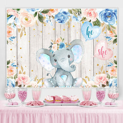 Lofaris Elephant And Floral Wooden Baby Shower Backdrop For Boy