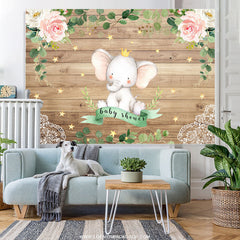 Lofaris Elephant And Flowers Star Wooden Baby Shower Backdrop