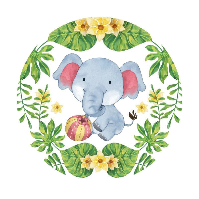 Lofaris Elephant Leaves Happy Birthday Round Backdrop For Party