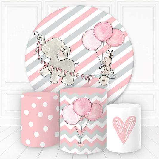 Lofaris Elephant Rabbit With Balloon Round Birthday Backdrop Kit