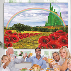 Lofaris Emerald Castle Rainbow Birthday Party Backdrop Banner