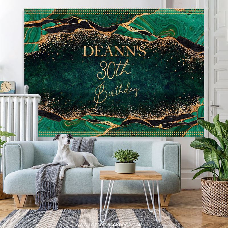 Lofaris Emerald Green Leaves Glitter 30th Birthday Backdrop