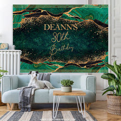 Lofaris Emerald Green Leaves Glitter 30th Birthday Backdrop