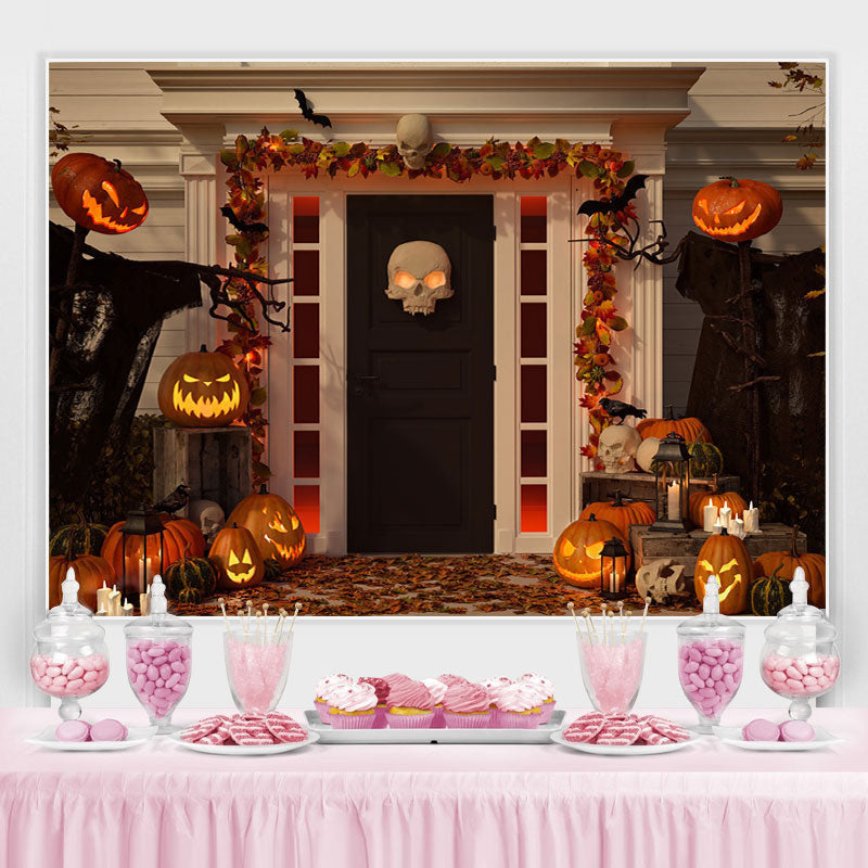 Lofaris Evil Pumpkin and Skeletons Backdrop for Halloween