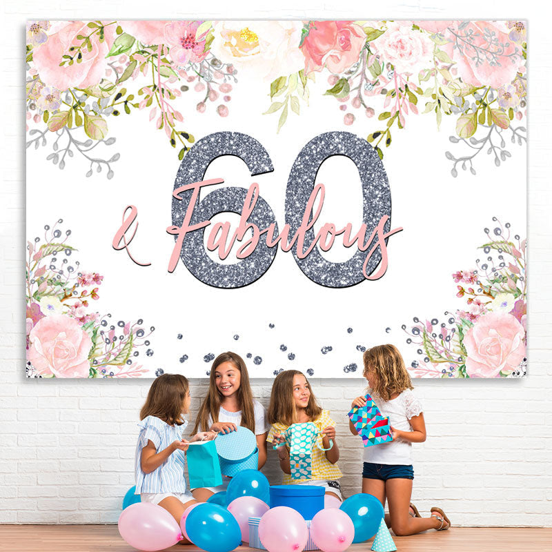 Lofaris Fabulous Pink Floral Happy 60Th Birthday Backdrop