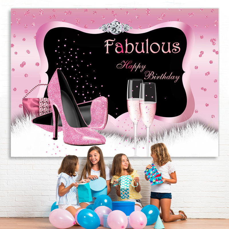 Lofaris Fabulous Pink Glitter Happu Birthday Backdrop For Woman