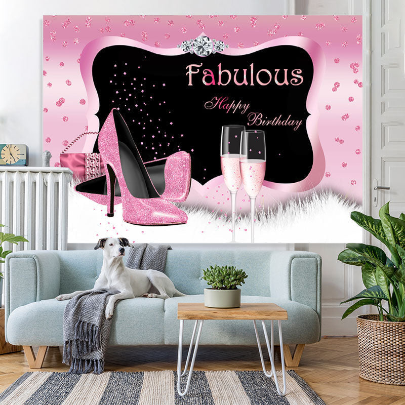 Lofaris Fabulous Pink Glitter Happu Birthday Backdrop For Woman