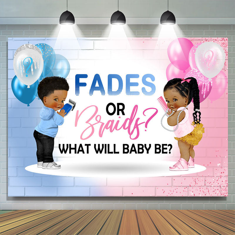 Fades Or Braid Balloon Gender Reveal Baby Shower Backdrop - 5X3FT(1.5X1M)