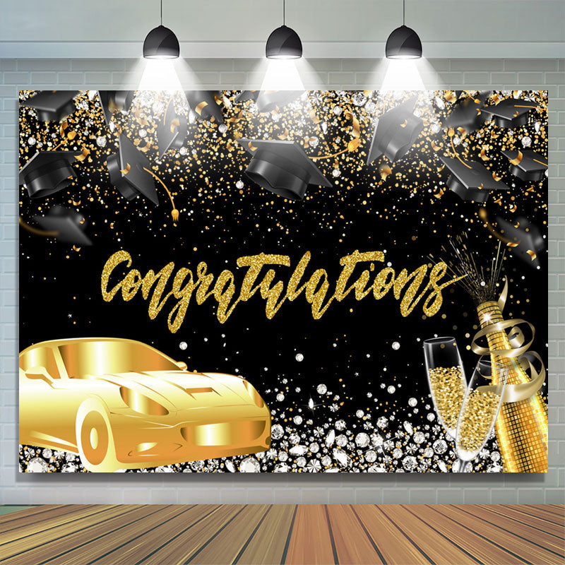 Lofaris Fallen Hats With Golden Car Congratulations Backdrop