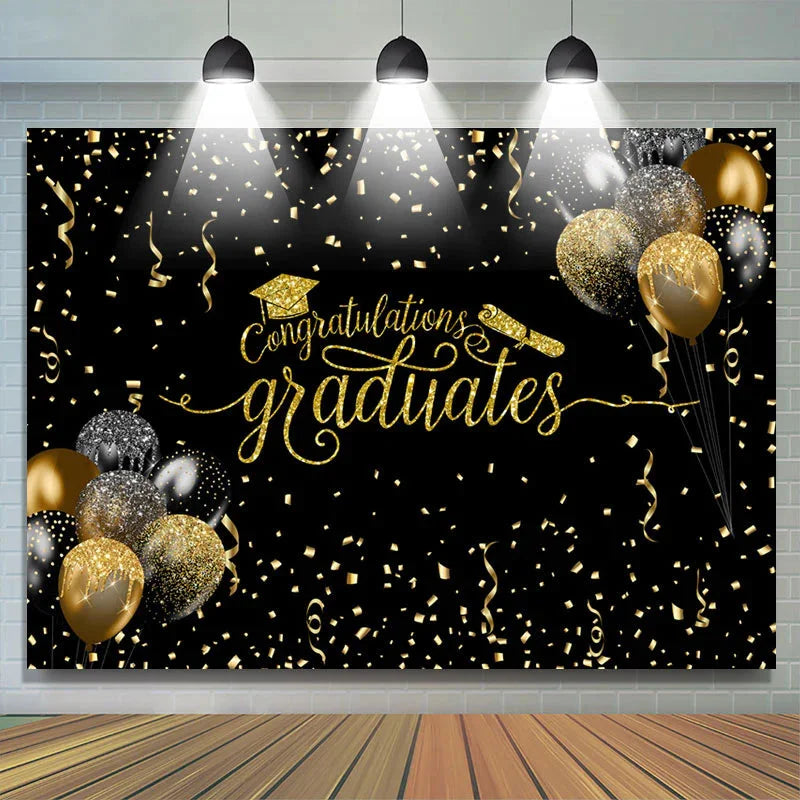 Lofaris Fallen Ribbon Balloons Happy Graduation Backdrop