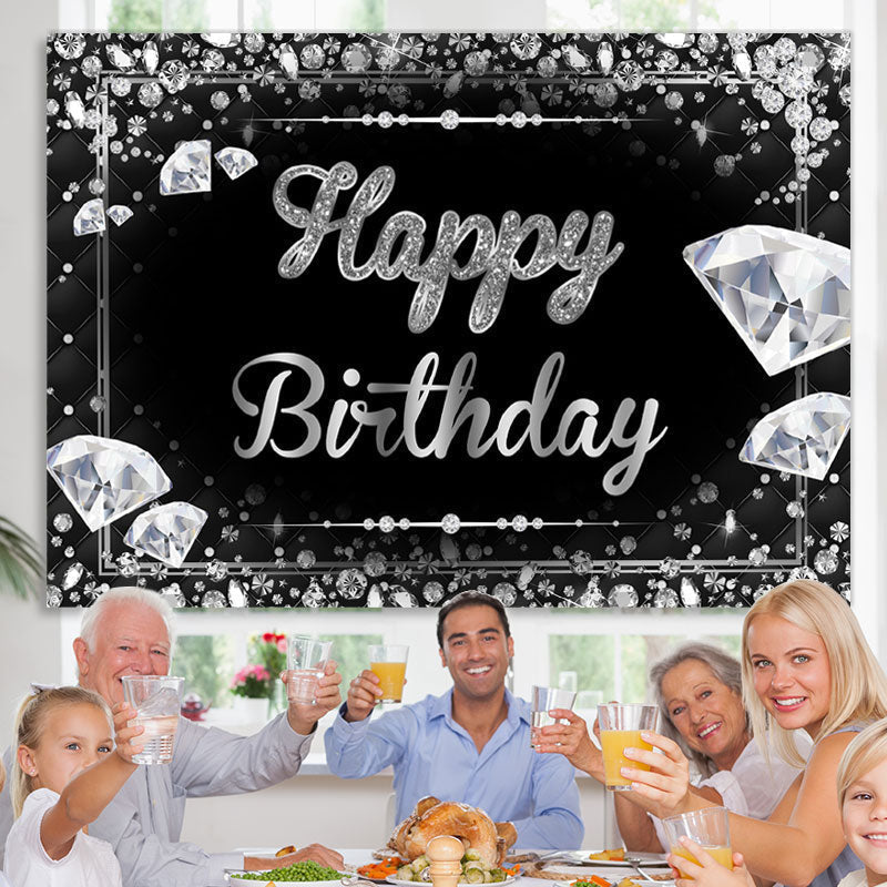 Lofaris Fancy Black and Silver Diamond Happy Birthday Backdrop