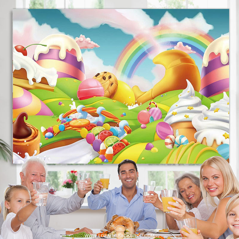 Lofaris Fantasy Candy Land Ice Cream Girl Birthday Backdrop