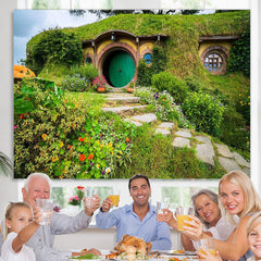 Lofaris Fantasy Rural Green Cabin Spring Birthday Backdrop