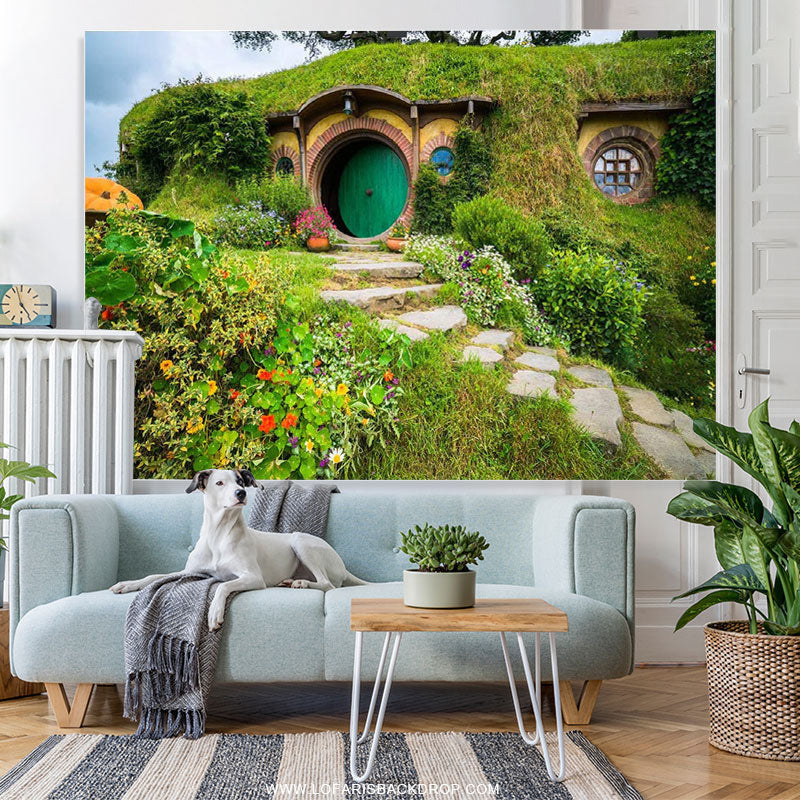 Lofaris Fantasy Rural Green Cabin Spring Birthday Backdrop