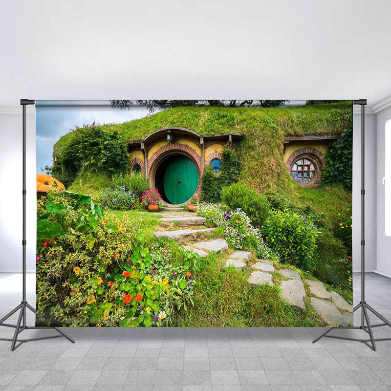 Lofaris Fantasy Rural Green Cabin Spring Birthday Backdrop