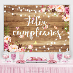 Lofaris Feliz Cumpleanos Floral Wooden Happy Birthday Backdrop