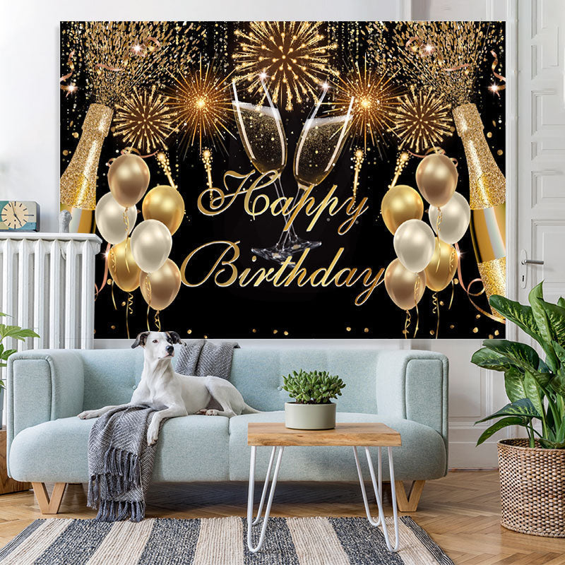 Lofaris Fiesta Glitter Golden Balloon Happy Birthday Backdrop