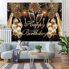 Lofaris Fiesta Glitter Golden Balloon Happy Birthday Backdrop