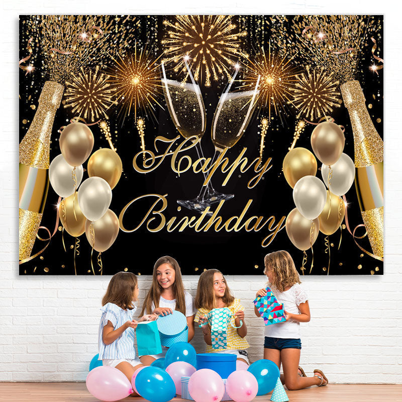 Lofaris Fiesta Glitter Golden Balloon Happy Birthday Backdrop
