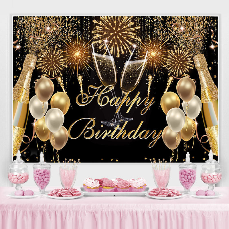 Lofaris Fiesta Glitter Golden Balloon Happy Birthday Backdrop