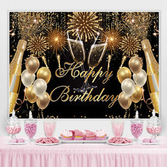 Lofaris Fiesta Glitter Golden Balloon Happy Birthday Backdrop
