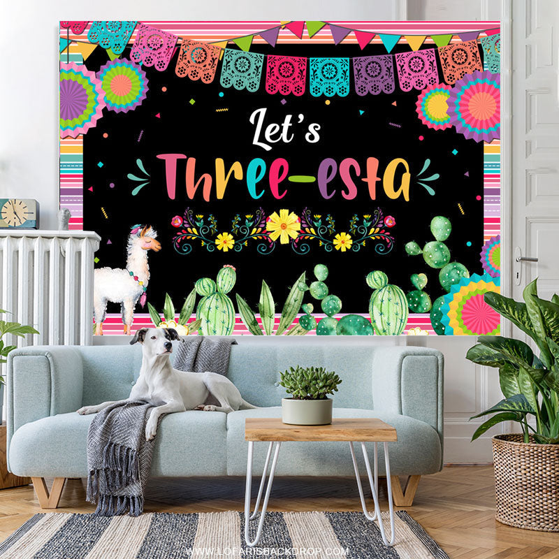 Lofaris Fiesta Lets Three Esta Colorful Birthday Backdrop