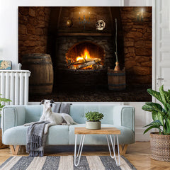 Lofaris Fireplace and the Skull Scary Halloween Party Backdrop