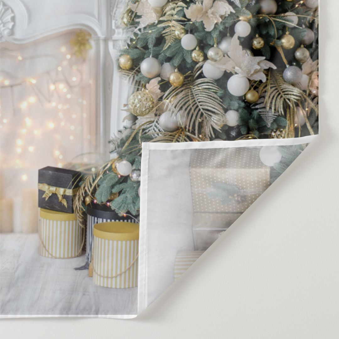 Lofaris Fireplace Christmas Tree Light White Party Backdrop
