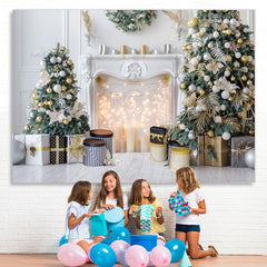 Lofaris Fireplace Christmas Tree Light White Party Backdrop