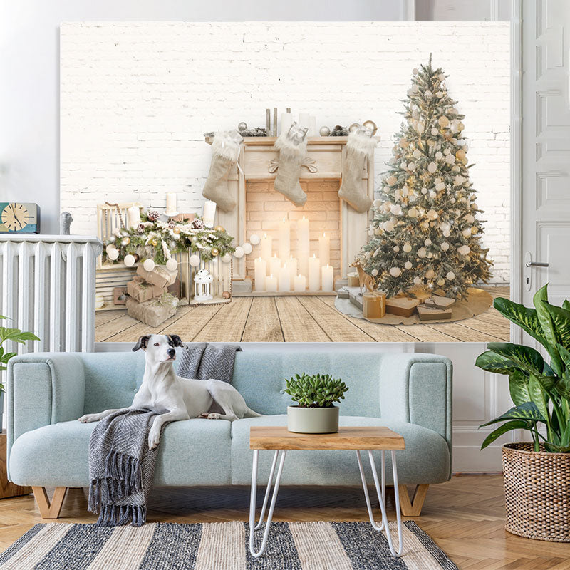 Lofaris Fireplace Christmas Tree White Wall Backdrop for Party